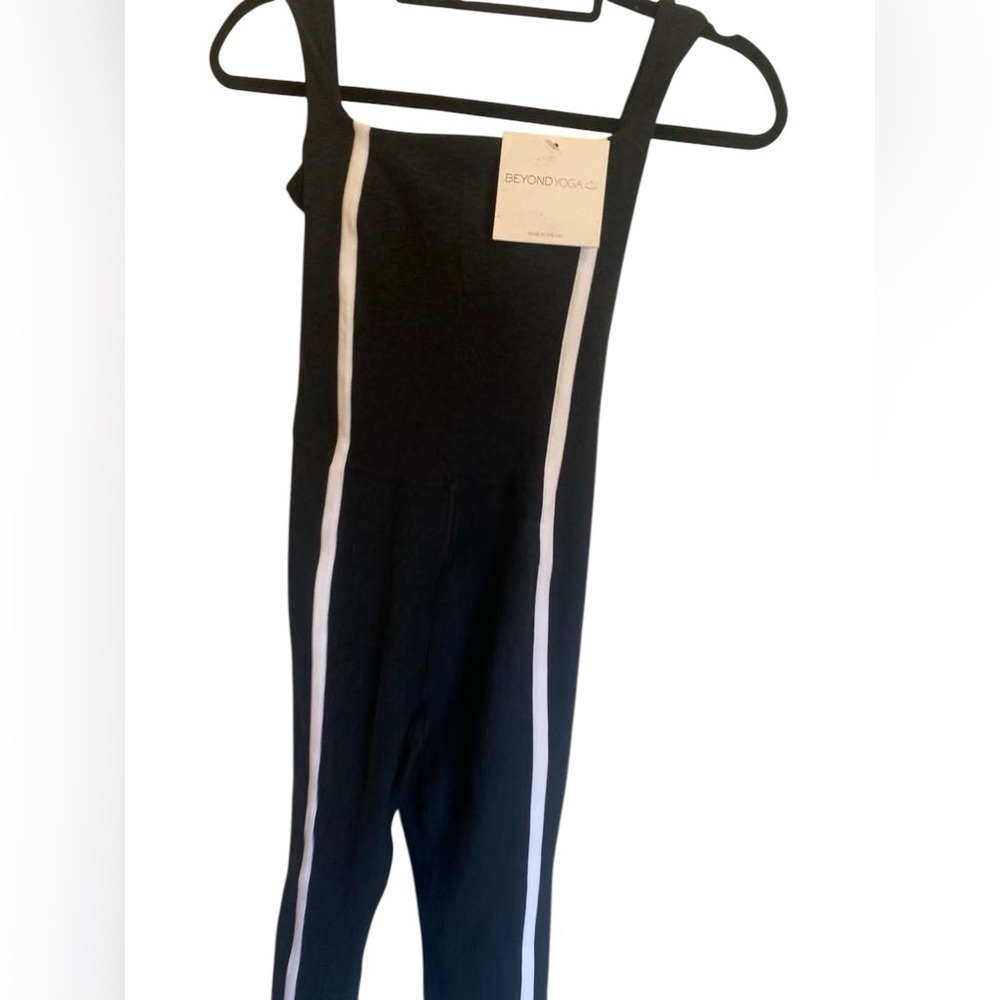 Beyond Yoga Black Jumpsuit with White Stripes - Picture 2 of 5